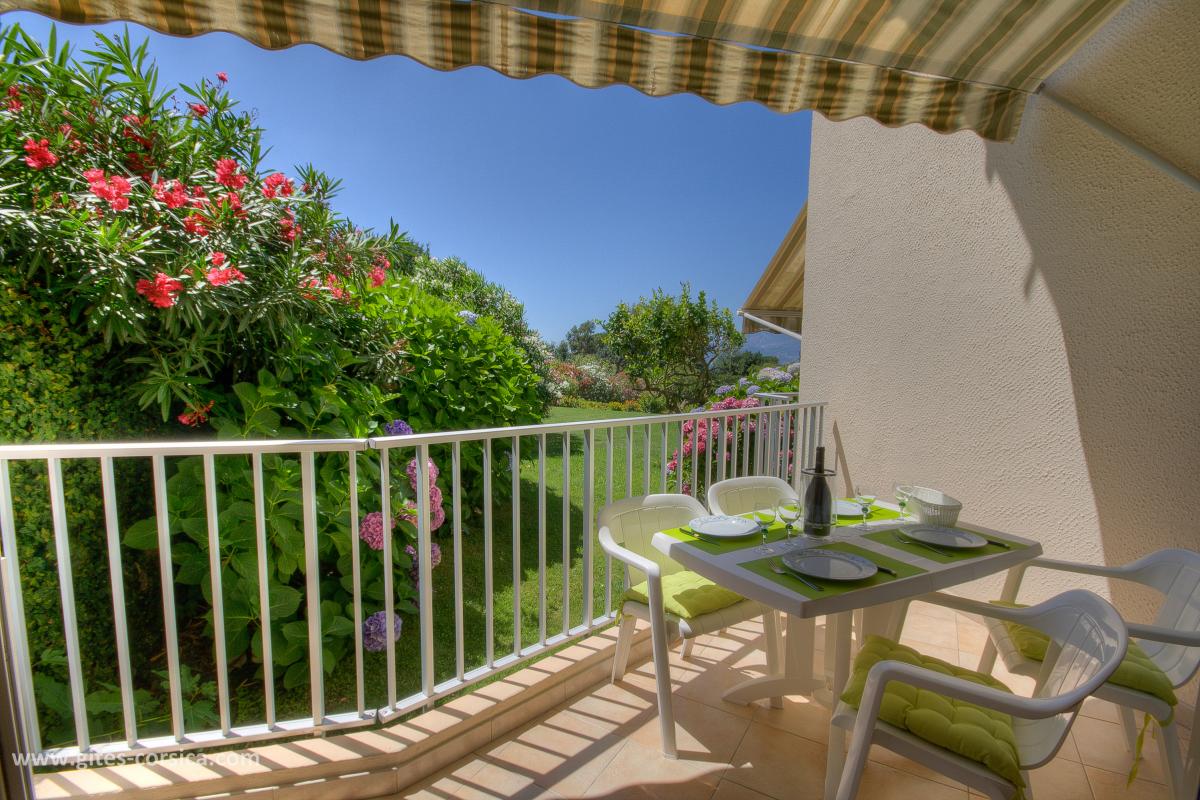 Appartement � Porticcio en Corse : la terrasse vue du jardin